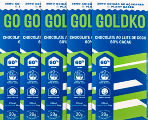 Embalagem do chocolate ao leite de coco da Goldko 60% cacau